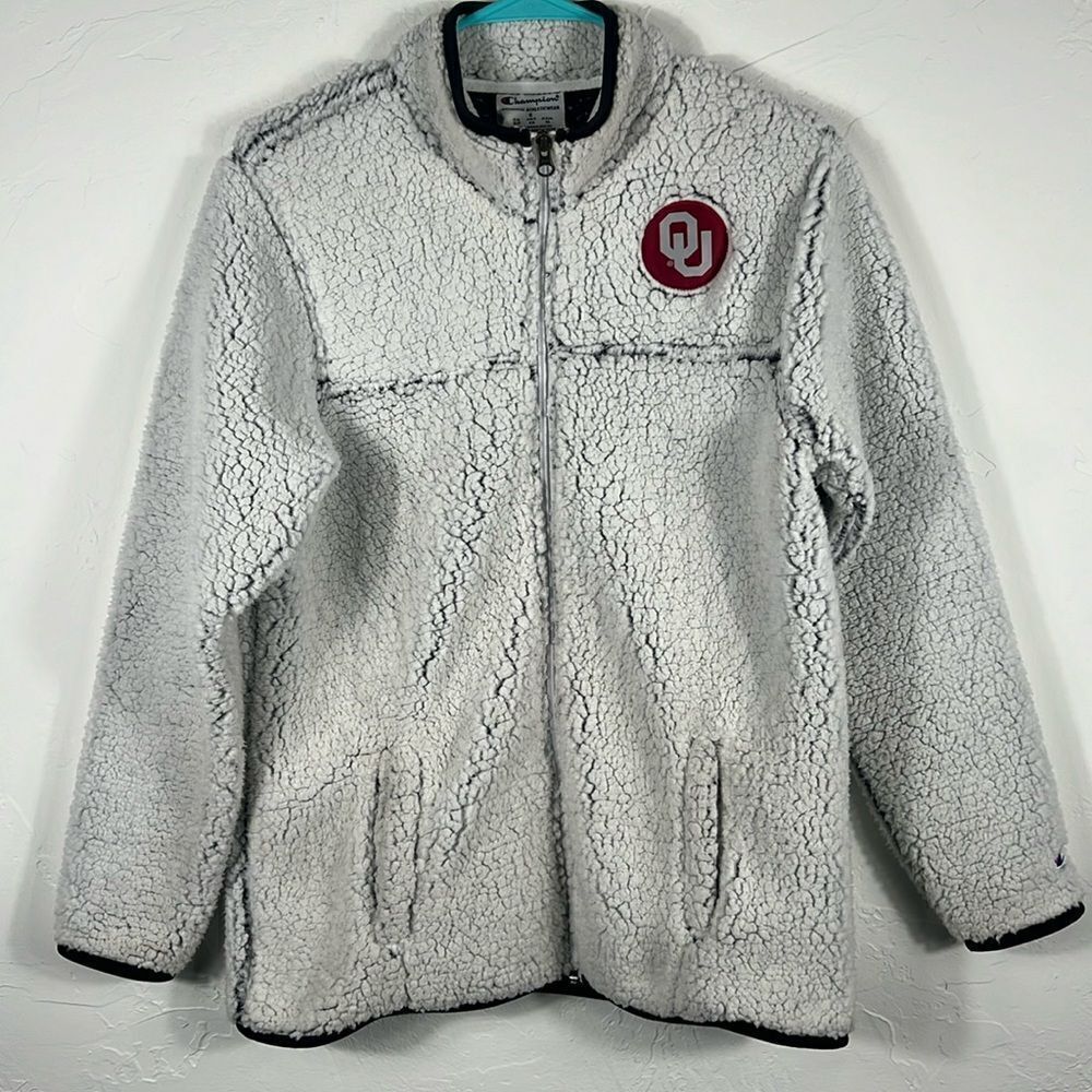 🔥🏈🏀 CHAMPION x OKLAHOMA SOONERS Sherpa Full Zip Jacket - Women Sz SMALL - EUC